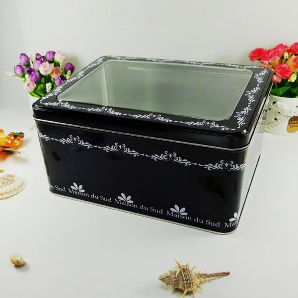 Black Metal Tin Container With Silver Bottom Tranparent Window
