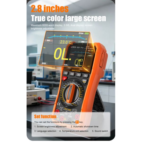 VICTOR 9801Pro Digital Multimeter with TFT screen 6000 counts display