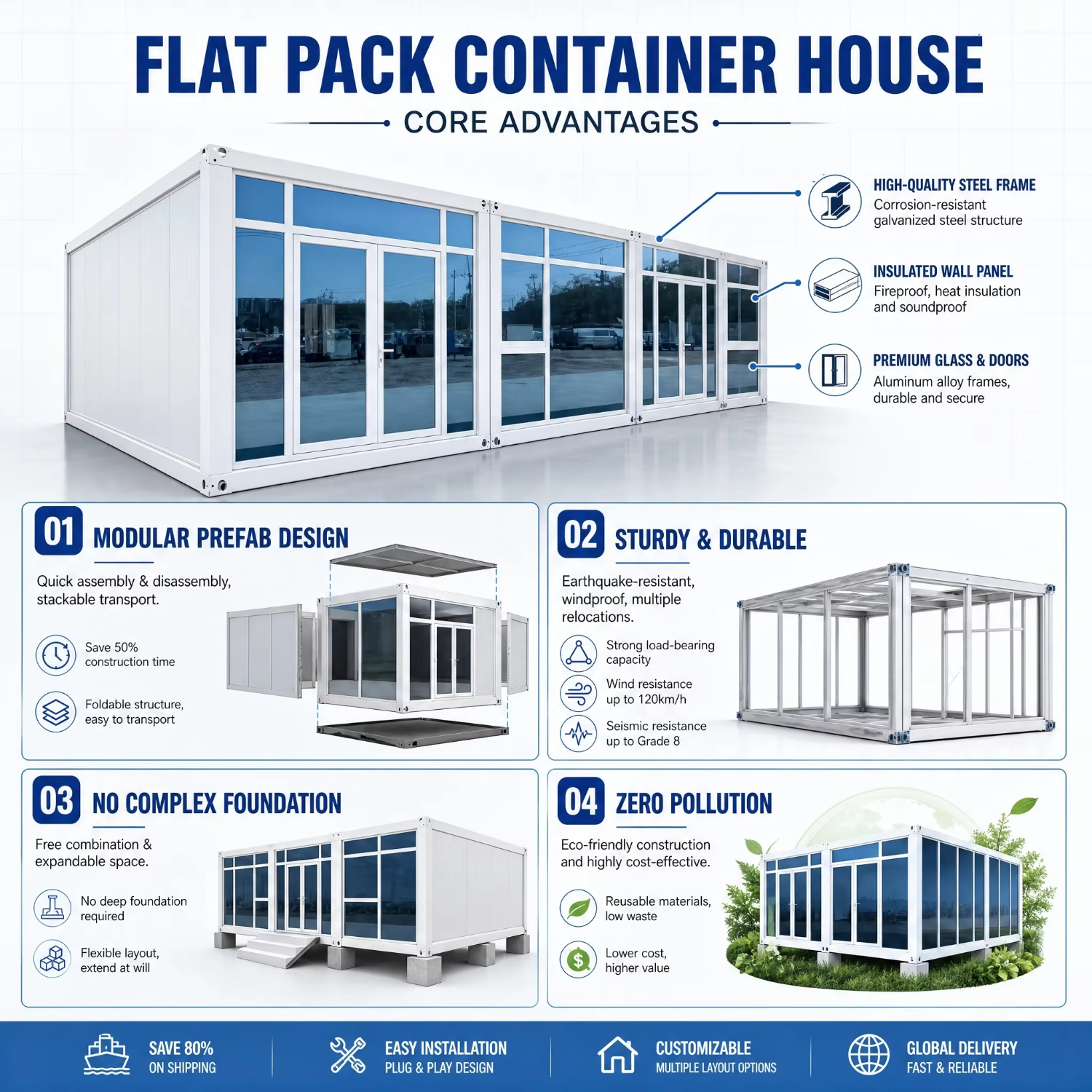 Construction Site Durable Flat Pack Container House Modular Prefab Living Unit With Bathroom For Worker Accommodation