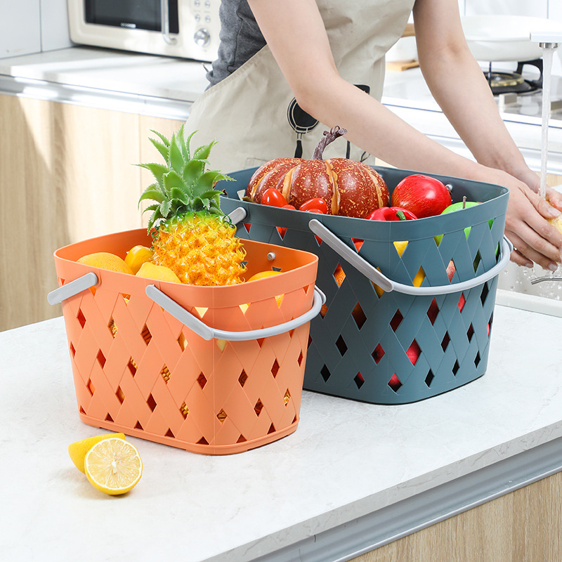Simple Argyle Storage Basket Plastic PP Portable Shopping Basket Kitchen Vegetables and Fruits Shopping Basket