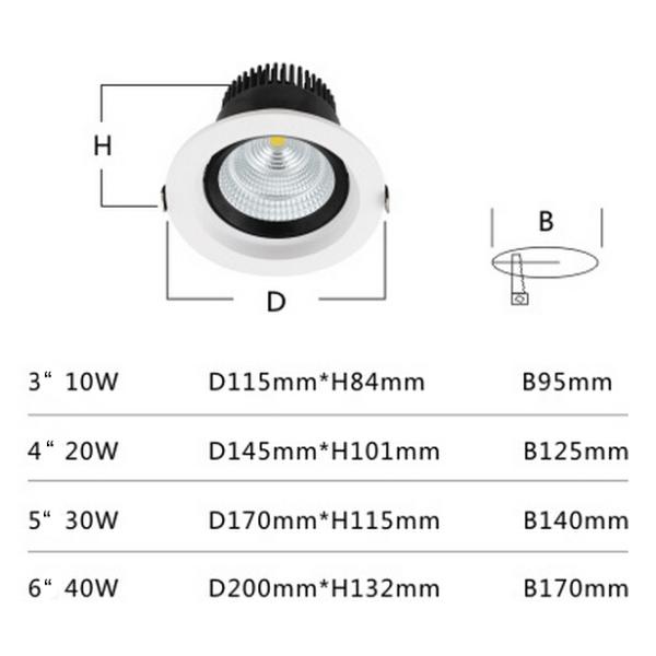 COB LED Down Light 20W Interior Lighting 1700Lm IP20 24° / 60° Beam Angle