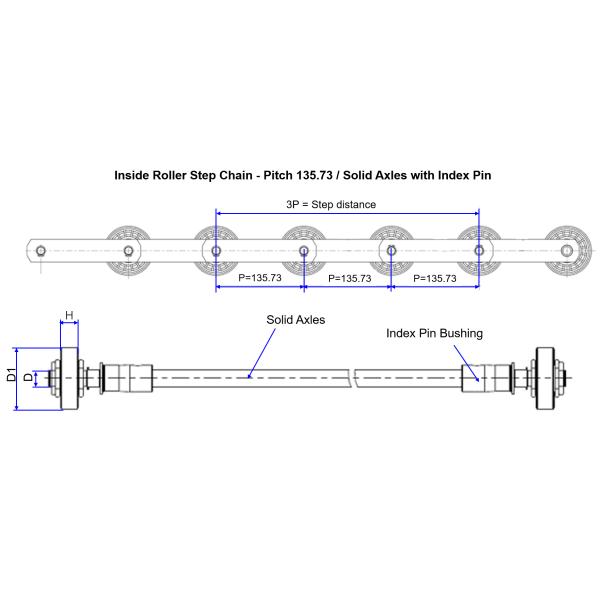Pitch 135.73 Escalator Step Chain CNAS Escalator Solid Axles