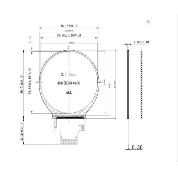 2.1 Inch Round TFT Display Module 480x480 Resolution HDMI Interface,350C/D