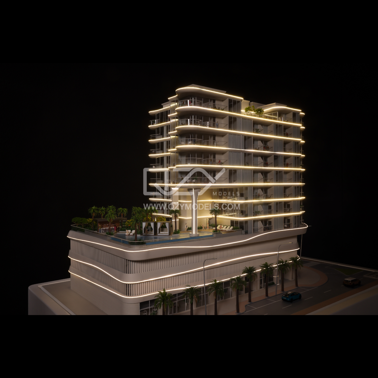 1:40 Scale Luxury Residential Architectural Model with Full Lighting for Industrial Display