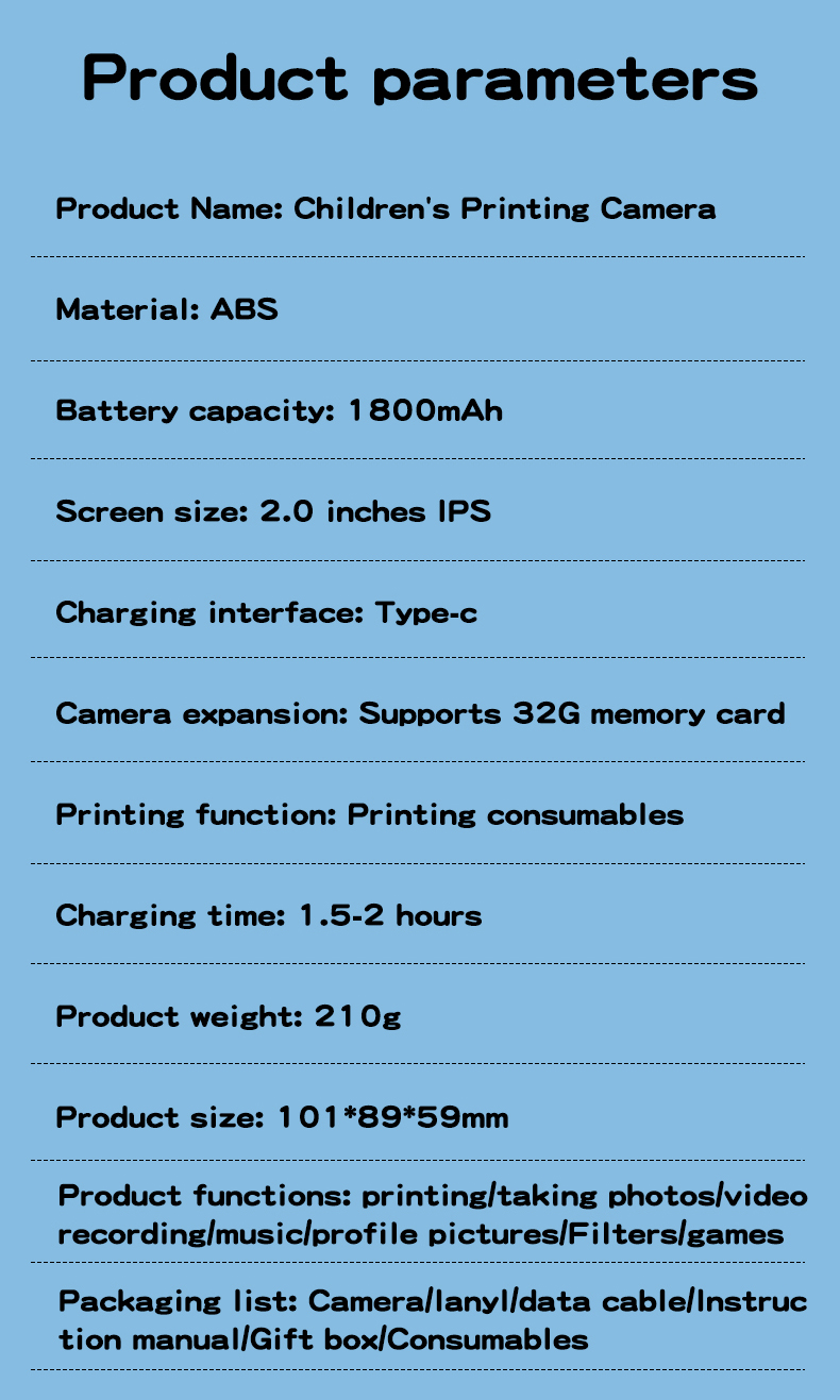 High Quality CCD Children Camera MicroSD Support Portable Mini Size HD Video Recording Safe Plastic ABS Material OEM/ODM Service