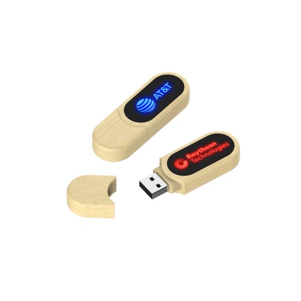 LED Light Wooden USB Flash Drive Fast Speed When Usb Reading At Computer Will Shiny