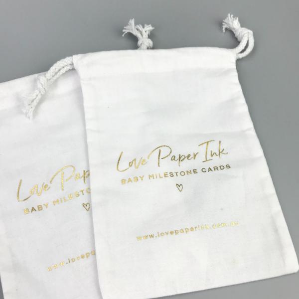 Gold Foil Logo Cards Packing 6oz Cotton Drawstring Bag