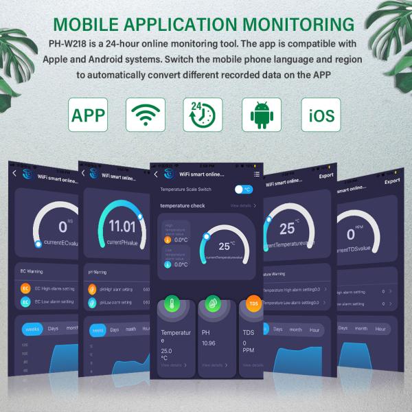 Smart Tuya WiFi 8 in 1 Digital PH Meter with Data Logger Function and DC6V Power Supply for Hydroponic and Landscaping Applications