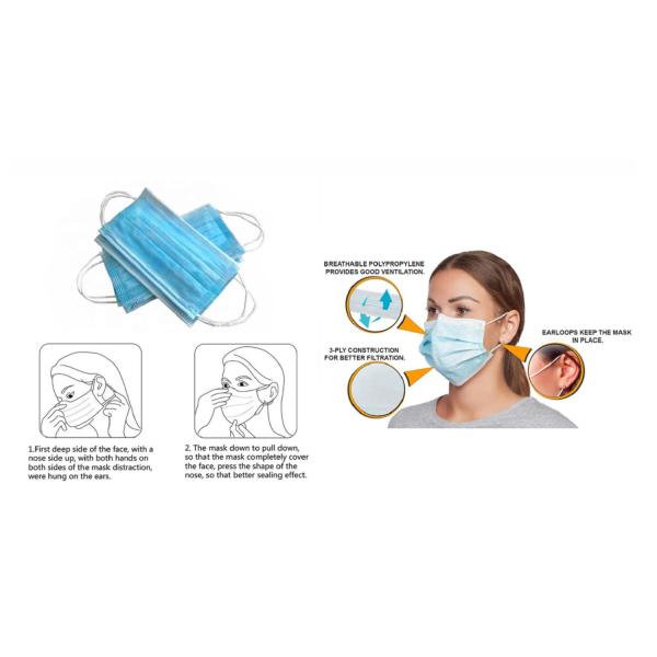 3-layer Protection Disposable Face Mask with Bacterial Filtration Efficiency Over Greater Than 99%
