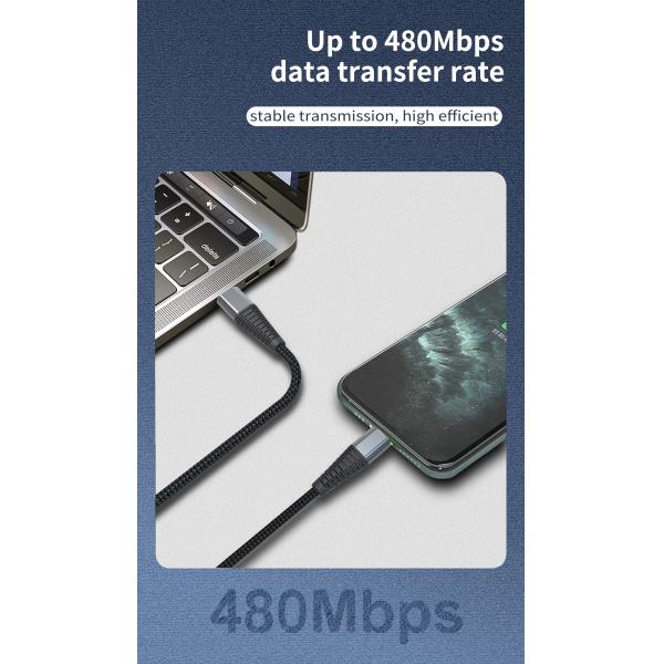PD 100W 20V 5A Black USB Type C Charging Cable For Data Transmission