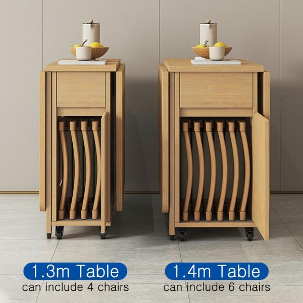 Solid Wooden Breakfast Table Set with Chairs Space Saving Folding on Wheels for Home Kitchen Furniture Extension Desk