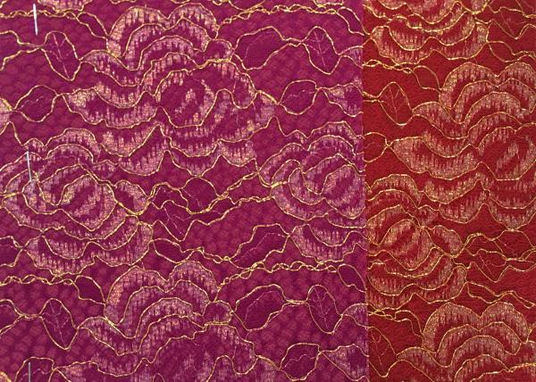 Buy Red Golden Embroidery Sequin Lingerie Lace Fabric For Wedding Dress , Decoration Lace Fabric at wholesale prices