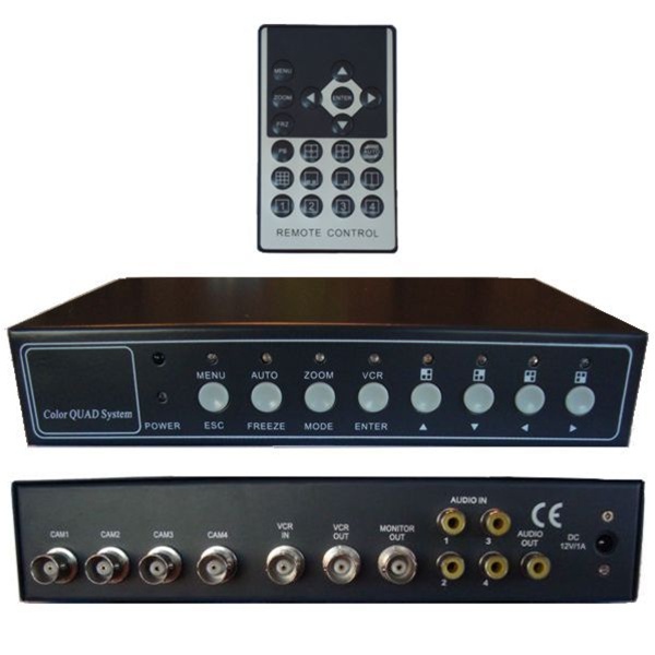 NTSC PAL DC12V CCTV Color Quad Processor 4 Channel Video Screen Multiplexer