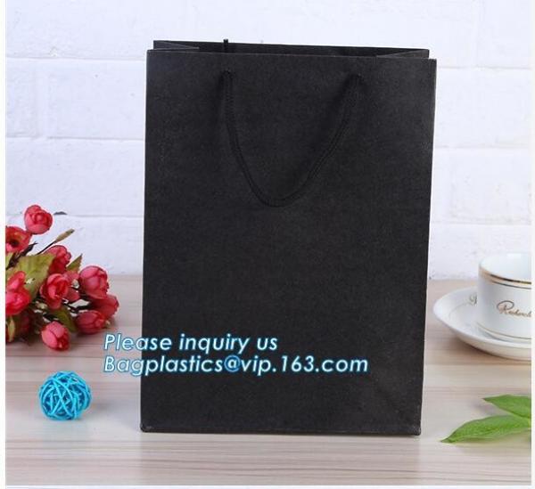 Luxury Black Rectangle Kraft Paper Pouches Gift Shopping Bags Party Carrier,factory price fashionable custom shopping ha