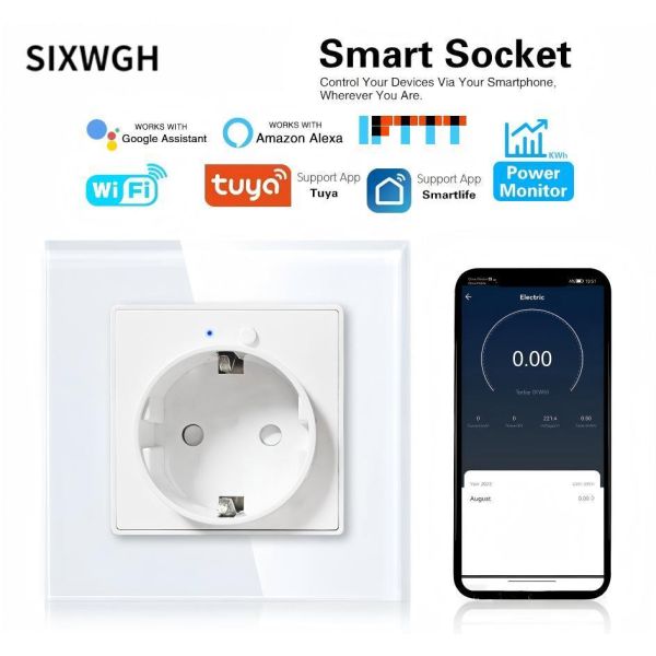 WiFi Smart Plug Wall Socket with Voice Control IFTTT Automation and PC V0 Fire Retardant Glass Panel