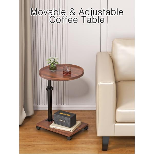 Living Room C-Shaped Snack Table Sofa Side Table with Wheels Adjustable Height Linen Liner Material