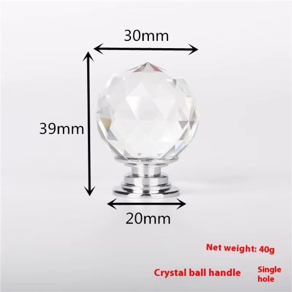 Hardware Accessories Zinc Alloy Wardrobe Knob Pull Kitchen Cabinet Drawer Sphere Ball 20mm Crystal Furniture Handle
