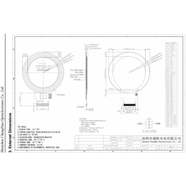 2.1Inch Round LCD Display 480x480 Small LCD Touch Screen With SPI Interface