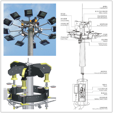 Overlap Connection Polygonal Outdoor Lighting Posts High Mast For Commeicial Zone