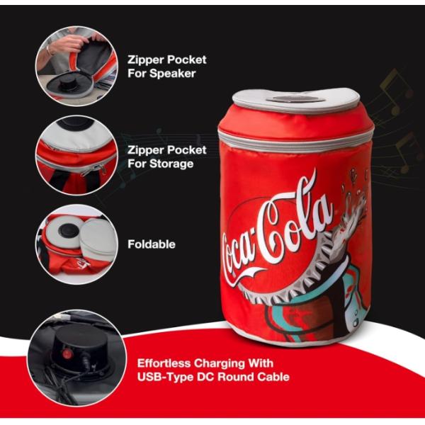 Coca Cola Can Shape Cooler Bag with Bluetooth Speaker, 5H Playtime, Adjustable Straps, Zippers, 5-Layer Insulated Fabric Keeps Food Fresh for 12 Hours