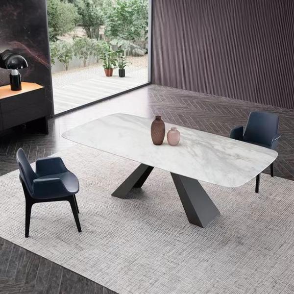 Modern Simple Adjust Expanding Dining Table Nordic Style Extendable Ceramic Dining Table With Carbon Steel Base