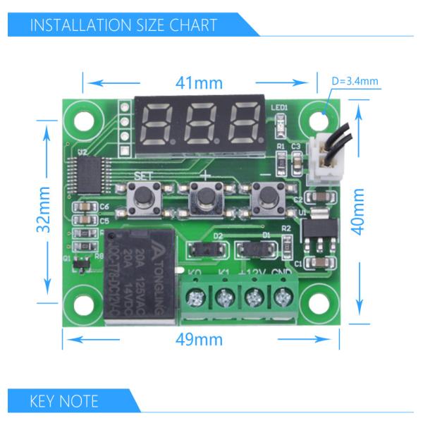 W1209 LED Digital Thermostat Temperature Control Thermometer Thermo Controller Switch Module DC 12V Waterproof NTC Senso