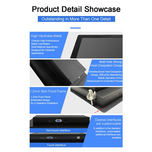 21.5 inch IP65 Waterproof Industrial Embedded Display Capacitive Touch Screen Resistance Mini PC Fanless HD LCD Screen