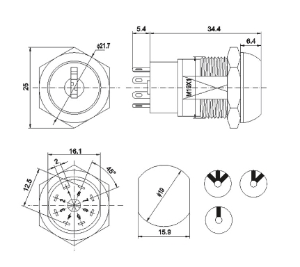 19mm Security Power Switch Key Lock On /Off Key Lock Switch with keys