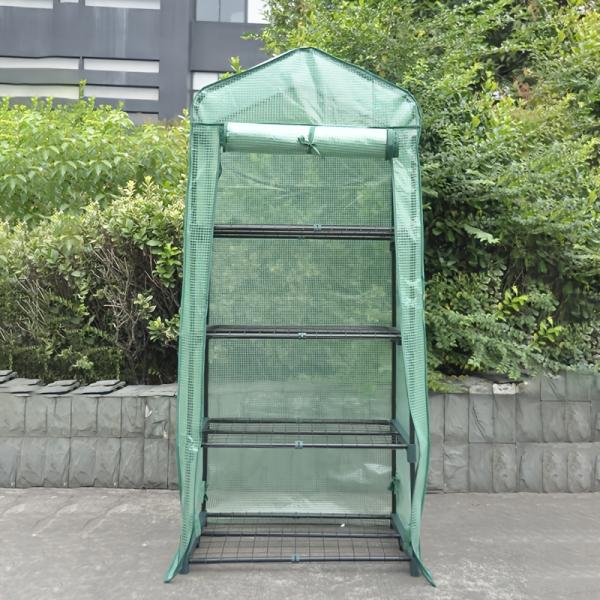 NATURE Pressure Treated Wood 4Tier Garden Greenhouse PE Cover Roll-Up Zipper Door Portable Waterproof Cloth Tent Grow Seeds