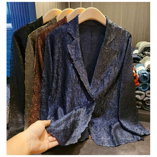 Simple One Button Wrinkle Long Sleeve Suit Coat Solid Color Coat