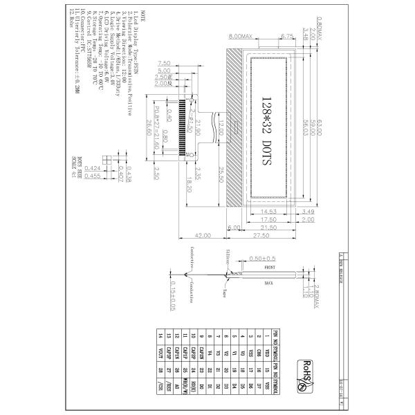 128x32 Dot Cog Lcd Display Module For Hand Held Device RYG12832A