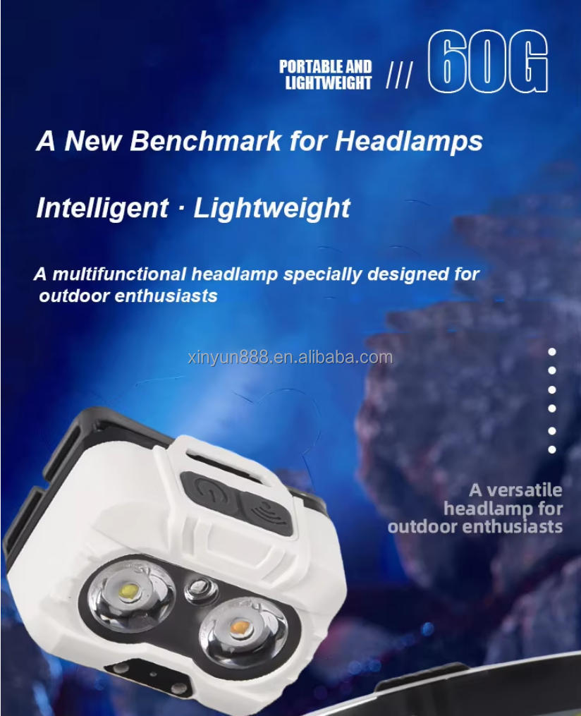 Super Bright Sensing Sensor Headlight 3 Light Source Night Driving Light 3 AAA Battery Powered Camping Emergency Headlight