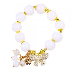 Quality Natural White Agate 14MM  Crystal Single Circle Hand String Butterfly Charm Bracelet For Gift for sale