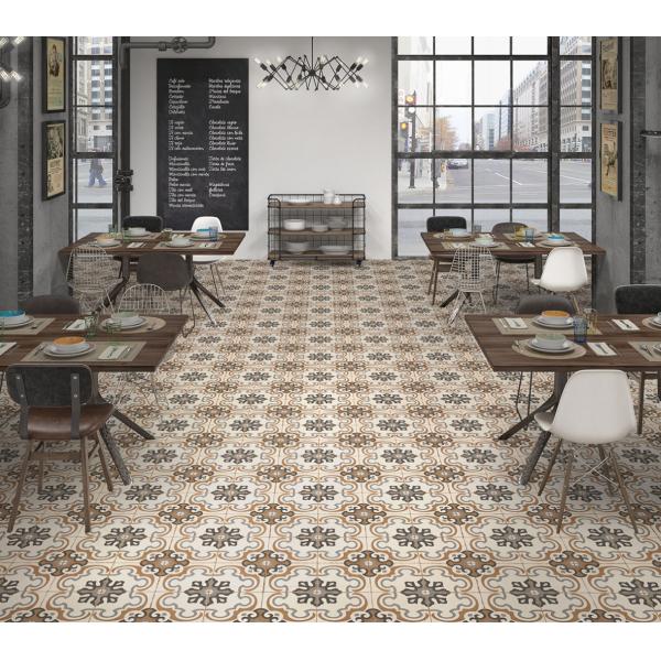 20x20cm Floral Ceramic Rustic Tile in Beige Orange Gray