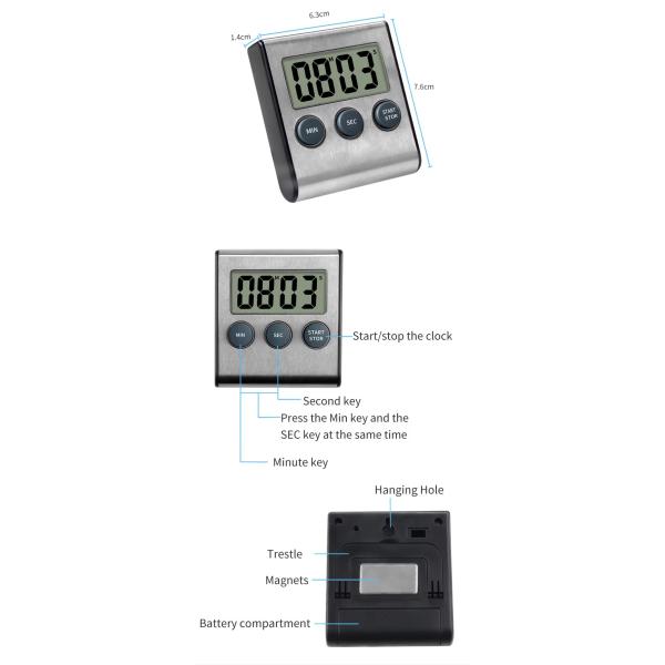 DTH-23 Digital Count Up And Down Magnetic Timer Clock With Alarm Fast Setting For Cooking Digital Countdown Kitchen Timer