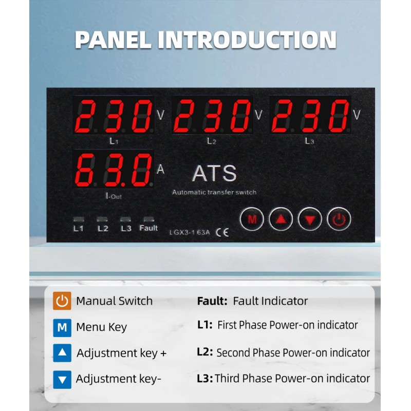 Automatic Transfer Switch 5 Display ATS Over/Undervoltage Overcurrent Protector 63A 80A 100A Three-Way Power Supply CB Type