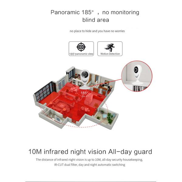 1 Mega / 2 Mega Pixels 180 Degree Wifi Camera , P2P Wireless Fisheye Security Camera