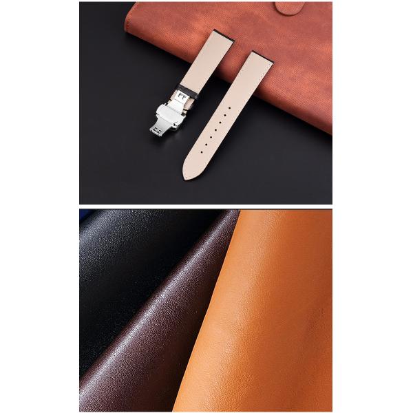 Solid Color Genuine Leather Watch Strap With Butterfly Clasp