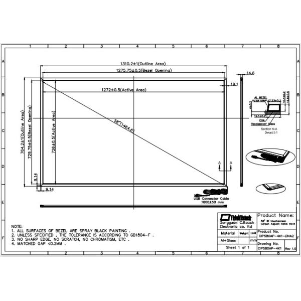 58" IR Frame Touch Screen Waterproof , IR Touch Screen For LCD Voltage 5V