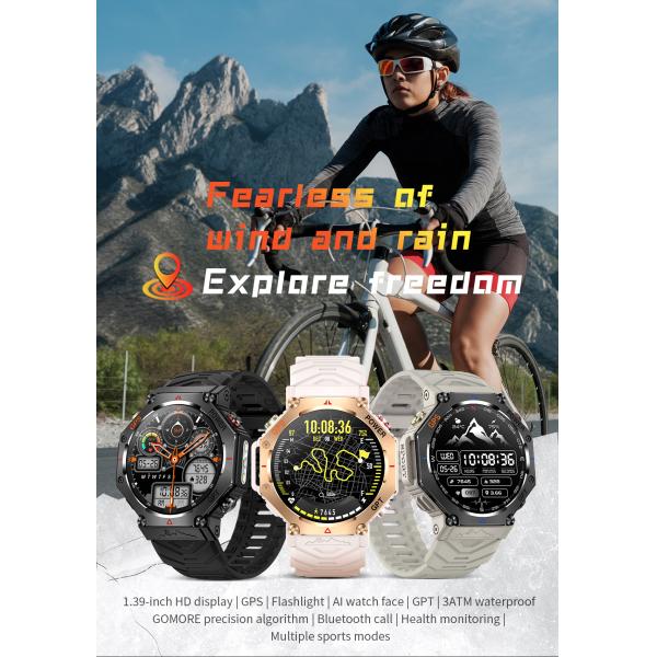 KC91 GPS smart watch 1.39''screen support GPT flashlight bluetooth multiple sports