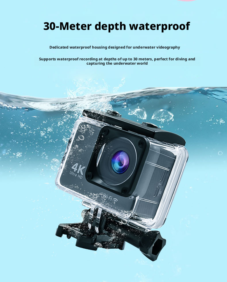 4K Action Camera Slow Motion Camera Time Lapse Camera for Skiing Outdoor Adventure 170° Angle Camera 30m Waterproof Camera Wifi