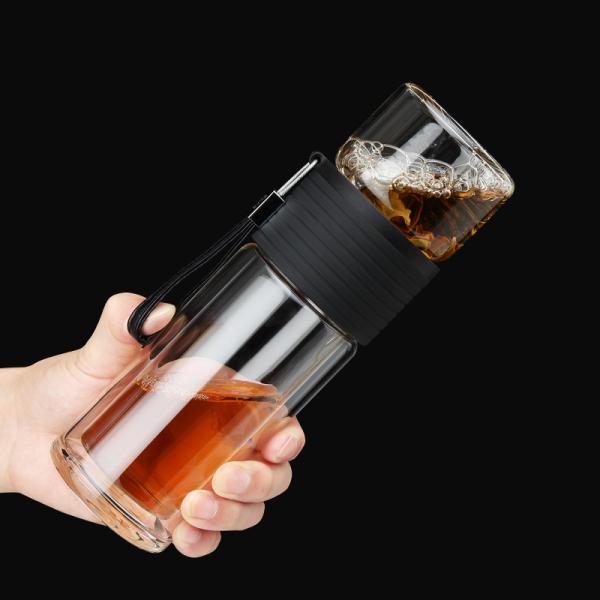High Borosilicate paracity Glass Double Wall Tea Infuser Bottle 170ml 238ml