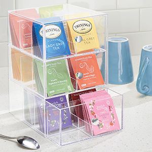 Plastic Condiment Organizer and Tea Bag Holder - 8-Compartment Kitchen Pantry/Countertop Storage Caddy - Divided Chip