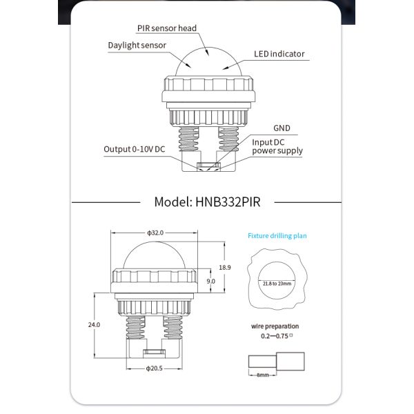 Zhaga book20 based CASAMBI BLE mesh PIR motion sensor, 0~10v output