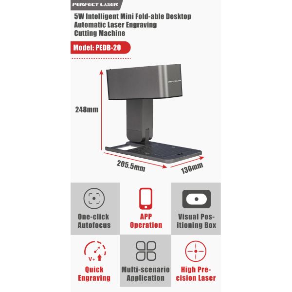 Automatic Laser Engraving Cutting Machine 5W Intelligent Mini Foldable Desktop 455nm