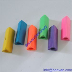 Quality triangular shape eraser, triangular eraser with hole for pencil for sale