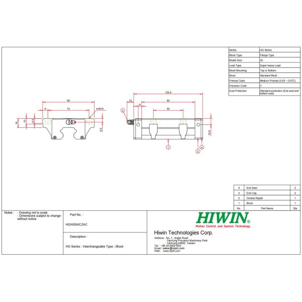 HIWIN HGW30HC Linear Guideway Block ZA Preload Guide Bearing