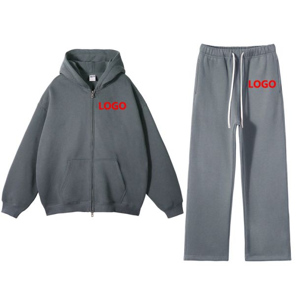 High Quality 100% Cotton Oversized Jogging Tracksuit Custom Logo Solid Heavyweight Streetwear Hoodies Sweatpants Sets Vintage
