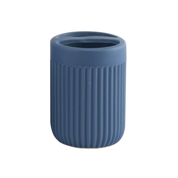 Blue Ceramic Bathroom accessories set round shape vertical stripe bathroom countertop accessories