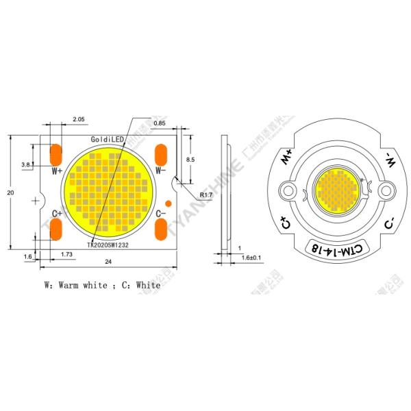 Solderless Holder Tunable White COB LED 2800K-6000K 50Watt Variable White COB CRI90